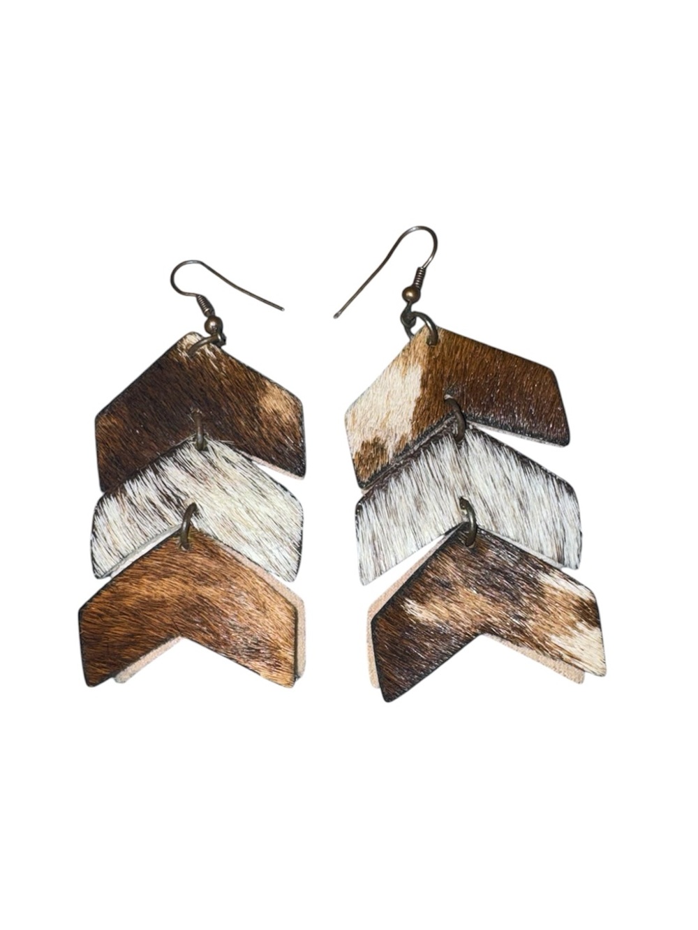 Take Me To The Rodeo Cow Hide Chevron Dangle Earrings